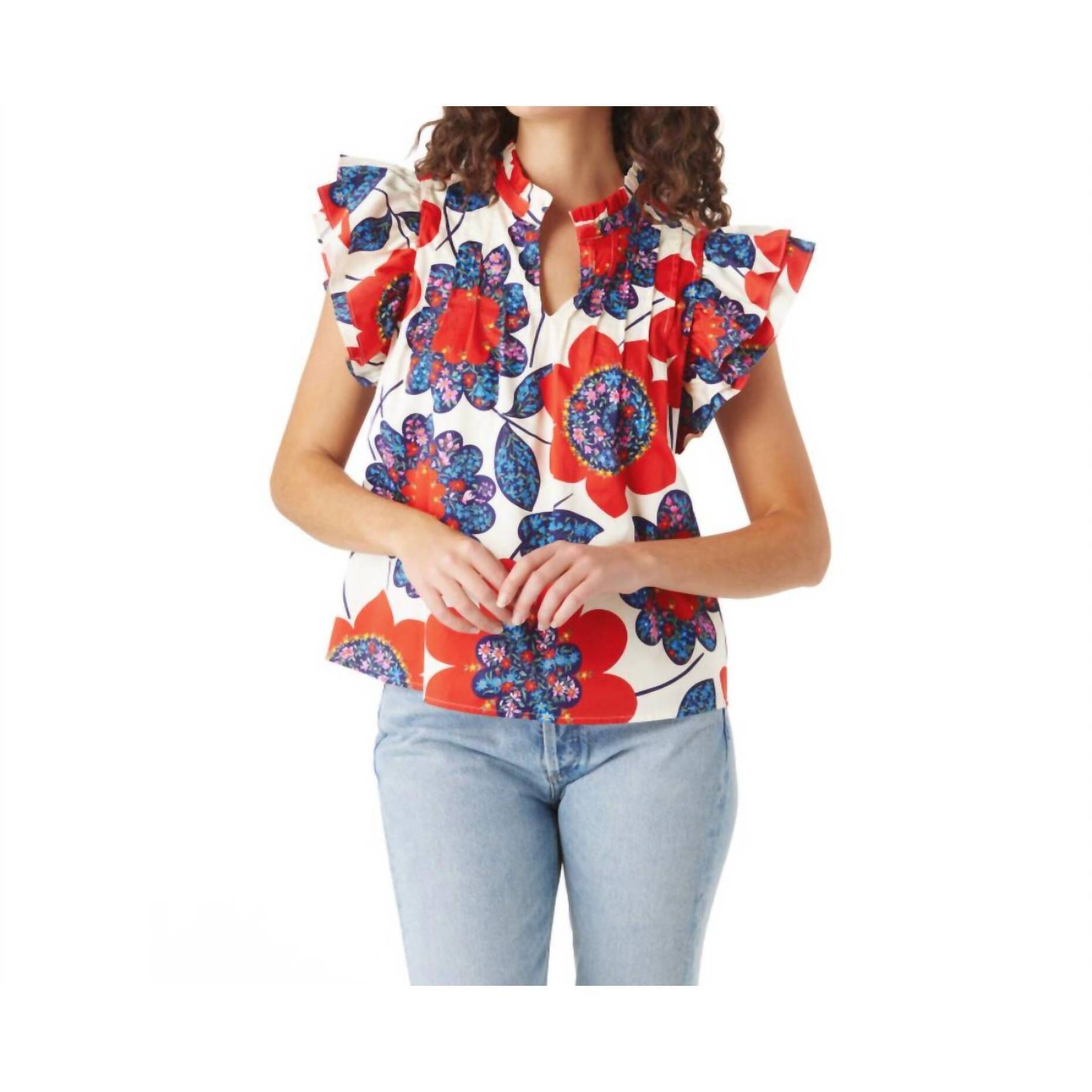 New Crosby By Mollie Burch Nantucket Floral Augusta Top In Cream Multi